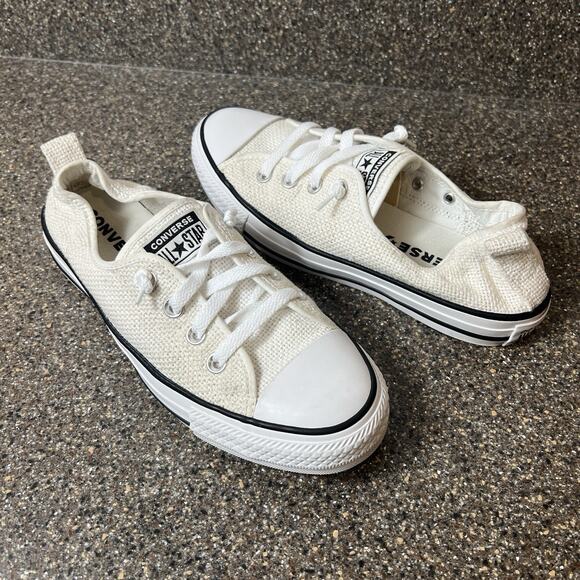 Converse All Star Women Sz 8 Stretch Back Off White Woven Canvas Slip On Sneaker - Picture 1 of 10
